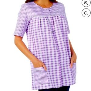 SEERSUCKER SNAP FRONT LILAC LAVENDER GINGHAM TOP BED COAT L LARGE